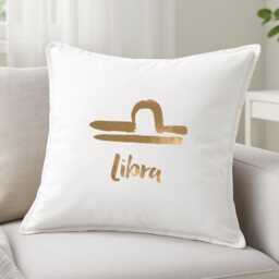Libra Cushion Cover Cotton Pillow With Metallic Vinyl Zodiac Symbol Decor