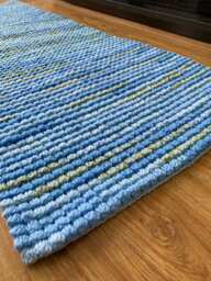 Crochet Rug For Kids Room, Blue Rectangle Handmade Washable - thumbnail 1