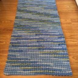 Crochet Rug For Kids Room, Blue Rectangle Handmade Washable - thumbnail 2