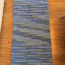 Crochet Rug For Kids Room, Blue Rectangle Handmade Washable - thumbnail 3