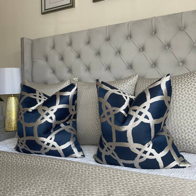 Luxury Cushion Cover, Navy Pillow Throw Pillow, Geometric Case, Designer Clarke & Fabric, Fascino Worldwide Shipping - image 1