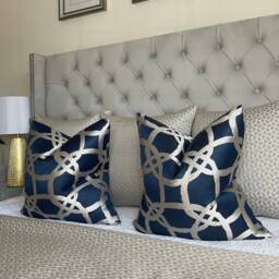 Luxury Cushion Cover, Navy Pillow Throw Pillow, Geometric Case, Designer Clarke & Fabric, Fascino Worldwide Shipping - thumbnail 1