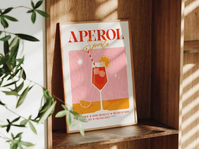 Retro Aperol Spritz Cocktail Wall Art, Classic Print, Stylish Bar & Kitchen Decor - image 1