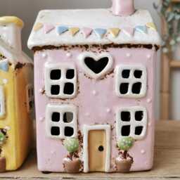 Pink Or Yellow Ceramic House Tealight Holder With Bunting - thumbnail 3