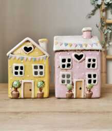 Pink Or Yellow Ceramic House Tealight Holder With Bunting - thumbnail 1