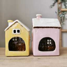 Pink Or Yellow Ceramic House Tealight Holder With Bunting - thumbnail 4