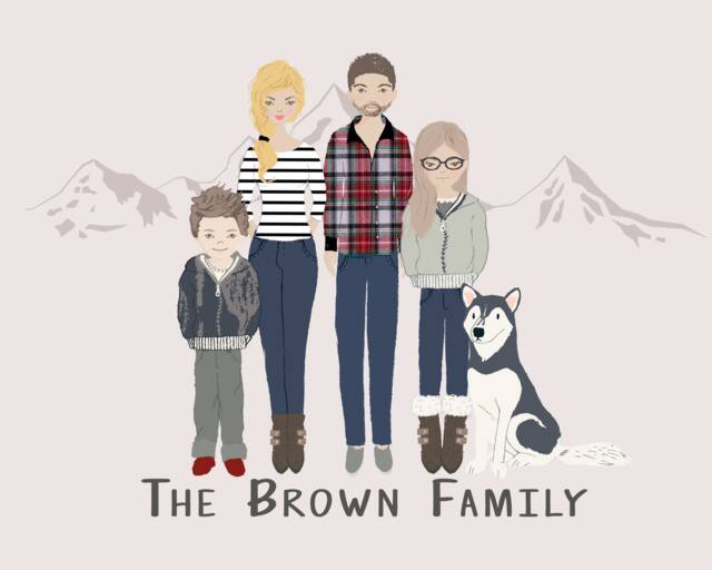 Custom Digital Family Portrait Drawing, Illustration, Watercolor Gift - image 1