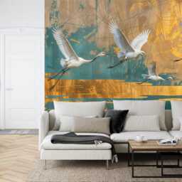 Vintage Chinoiserie Crane Art Print, Peel & Stick Wallpaper Mural - thumbnail 2