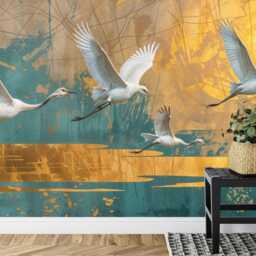 Vintage Chinoiserie Crane Art Print, Peel & Stick Wallpaper Mural - thumbnail 3