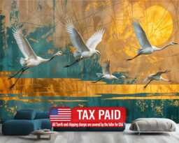 Vintage Chinoiserie Crane Art Print, Peel & Stick Wallpaper Mural - thumbnail 1