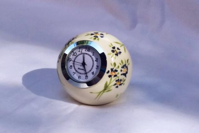 Handmade Ceramic Ball Clock Retro Floral Desk Decor - image 1