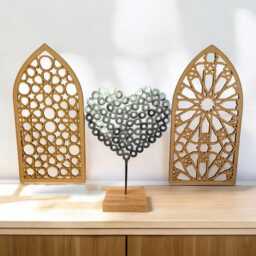 Brushed Steel Washer Heart Sculpture Handmade Metal Art With Oak Base - thumbnail 2