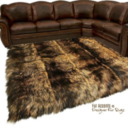 Golden Brown Wolf Faux Fur Rug - Plush Pieced Strip, Usa Made - thumbnail 3