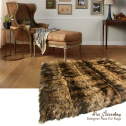 Golden Brown Wolf Faux Fur Rug - Plush Pieced Strip, Usa Made - thumbnail 2