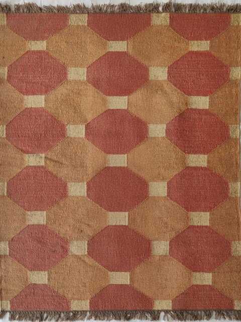 Handwoven Wool Jute Kilim Rug - Terracotta & Beige Geometric Flatweave Reversible Natural - image 1