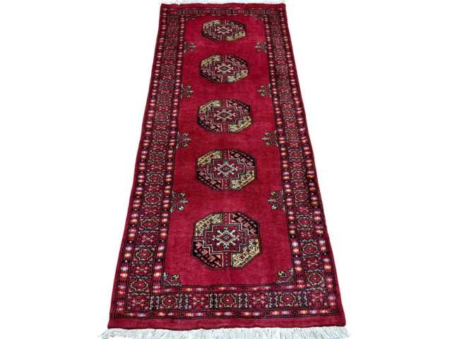 2.6x7 Red 3 Ply Handmade Bokhara Runner Rug - Hallway Stairs Carpet, Extra Thick Pile - image 1