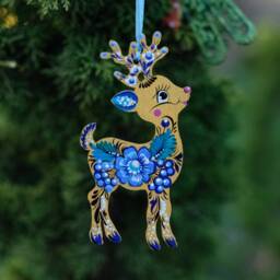Deer Christmas Ornament, Ukrainian Decoration, Wooden Reindeer, Painted Silhouette Unique Animal Ornament - thumbnail 2