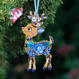 Deer Christmas Ornament, Ukrainian Decoration, Wooden Reindeer, Painted Silhouette Unique Animal Ornament - thumbnail 4