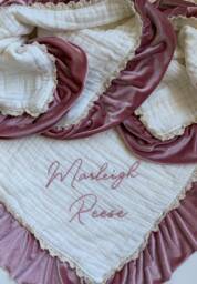 Lace 6 Layer Muslin Velvet Trim Lovey Blanket With Personalized Hand Embroidered Name ~ Custom Baby Gift ~Nursery Decor ~Heirloom - thumbnail 1