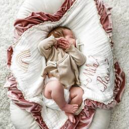 Lace 6 Layer Muslin Velvet Trim Lovey Blanket With Personalized Hand Embroidered Name ~ Custom Baby Gift ~Nursery Decor ~Heirloom - thumbnail 2