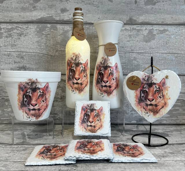 Tiger Vase, Tiger Gifts, Plant Pot, Light Up Bottle, Coasters, Decorations - image 1