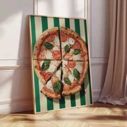 Pizza Poster, Italian Food Print, Kitchen Wall Art, Margherita Decor Green Striped Lover Gift Poster - thumbnail 3