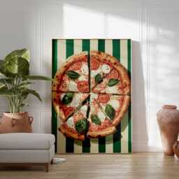 Pizza Poster, Italian Food Print, Kitchen Wall Art, Margherita Decor Green Striped Lover Gift Poster - thumbnail 2