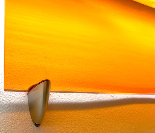 Amber Tint Acrylic Wall Shelf With Brushed Nickel Clamps - image 1