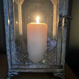 Ornate Gold Patina & Glass Candle Lantern - Antique Metal Moroccan - thumbnail 3