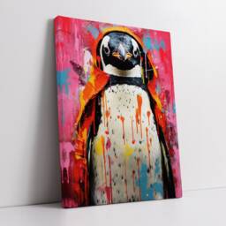 Penguin Colour Spash Animal Abstract Oil Painting Splatter Style Wall Art, Framed Canvas Poster Print, Home Kitchen Office Room Decor - thumbnail 2