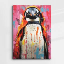 Penguin Colour Spash Animal Abstract Oil Painting Splatter Style Wall Art, Framed Canvas Poster Print, Home Kitchen Office Room Decor - thumbnail 3