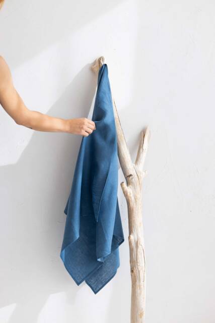 Blue Linen Bath Sheet, Oversized Towel, Handmade - image 1