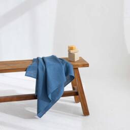 Blue Linen Bath Sheet, Oversized Towel, Handmade - thumbnail 3