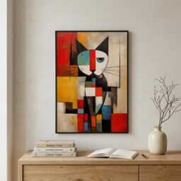 Mondrian Cat Print - Abstract Wall Art Modern Home Decor
