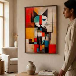 Mondrian Cat Print - Abstract Wall Art Modern Home Decor - thumbnail 2