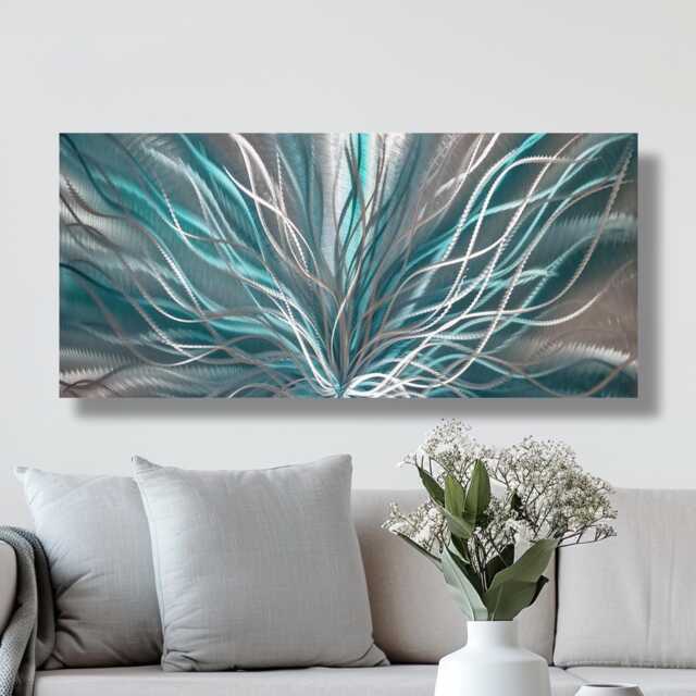 Abstract Teal Metal Wall Art Modern Aluminum Artwork - image 1