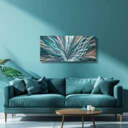 Abstract Teal Metal Wall Art Modern Aluminum Artwork - thumbnail 4