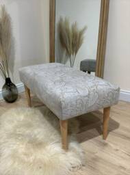 Premium Floral Patterned Champagne Colour Ottoman Footstool Coffee Table Bench - Handmade Chesterfield Traditional Large Pouffe Footrest - thumbnail 1