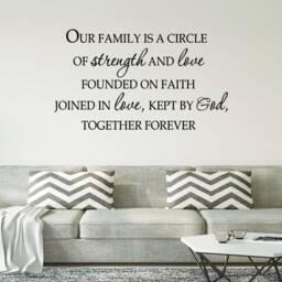 Our Family Is A Circle Of Strength & Love Founded On Faith Wall Decal Quote Home Decor Art Sticker Vwaq-20454 - thumbnail 1