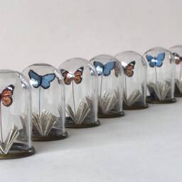 Butterfly Paper Book Art Miniature Glass Dome - Monarch Or Blue - thumbnail 4