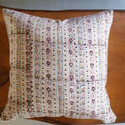 Floral Indian Block Print Pillow Cover Vintage Tan Beige Cotton - thumbnail 3