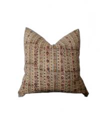 Floral Indian Block Print Pillow Cover Vintage Tan Beige Cotton - thumbnail 1