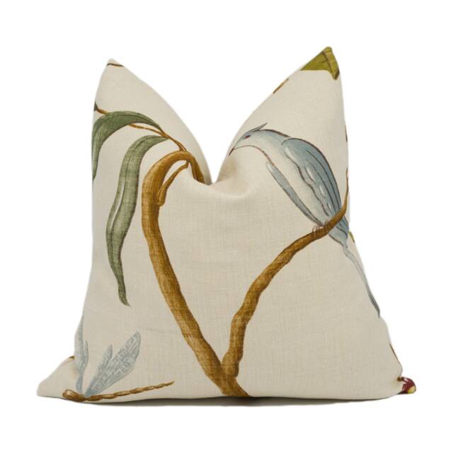 Lewis & Wood - Adam's Eden Taupe Trailing Floral Vine Birds Cushion Cover Handmade Throw Pillow Designer Home D??cor - image 1