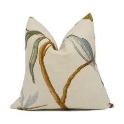 Lewis & Wood - Adam's Eden Taupe Trailing Floral Vine Birds Cushion Cover Handmade Throw Pillow Designer Home D??cor