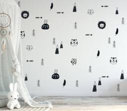 Scandinavian Wall Decor Decals For Kids Rooms Nursery Scandi Art Vinyl Stickers Childrens Bedroom Baby Room Balck & White - thumbnail 1