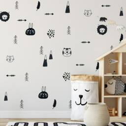 Scandinavian Wall Decor Decals For Kids Rooms Nursery Scandi Art Vinyl Stickers Childrens Bedroom Baby Room Balck & White - thumbnail 2
