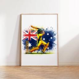 Cricket Print Set - Australia Flag Watercolour Poster Prints - Wall Art Gift For Cricketer Artwork Boys Room - thumbnail 2