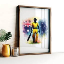 Cricket Print Set - Australia Flag Watercolour Poster Prints - Wall Art Gift For Cricketer Artwork Boys Room - thumbnail 3