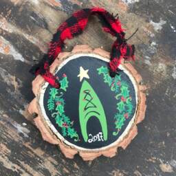 Handpainted Kayak Christmas Ornament Personalized Wood Slice - thumbnail 2