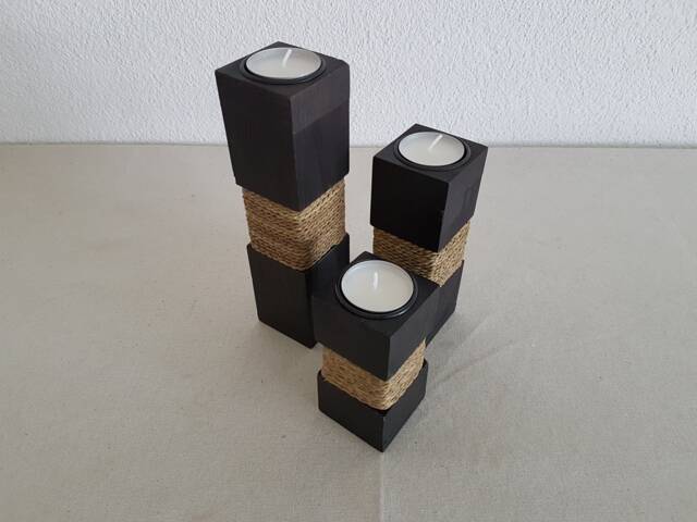 Wood With String - Tealight Holder Set Of 3 - image 1